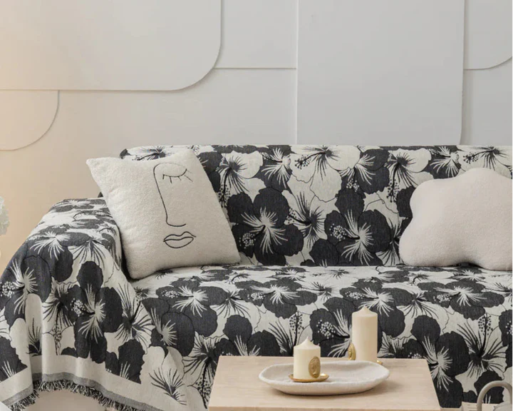 Chenille Blossoming Flowers Sofa Cover
