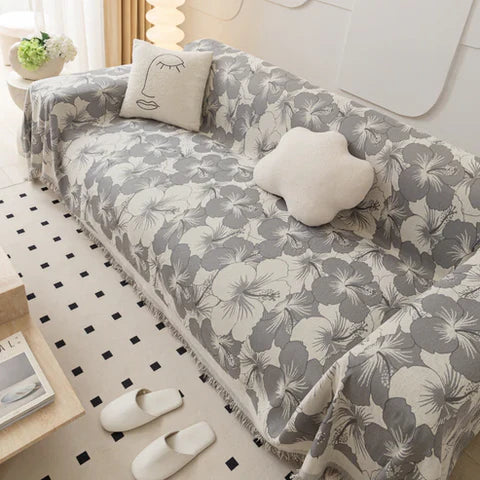 Chenille Blossoming Flowers Sofa Cover