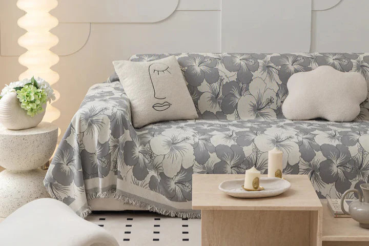 Chenille Blossoming Flowers Sofa Cover