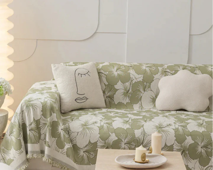 Chenille Blossoming Flowers Sofa Cover