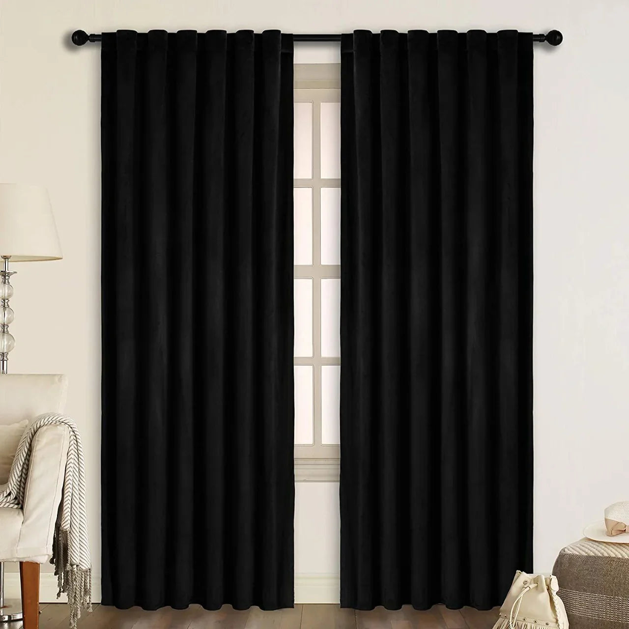 Modern Velvet Curtains with Stainless Steel Eyelets (Pack of 2)