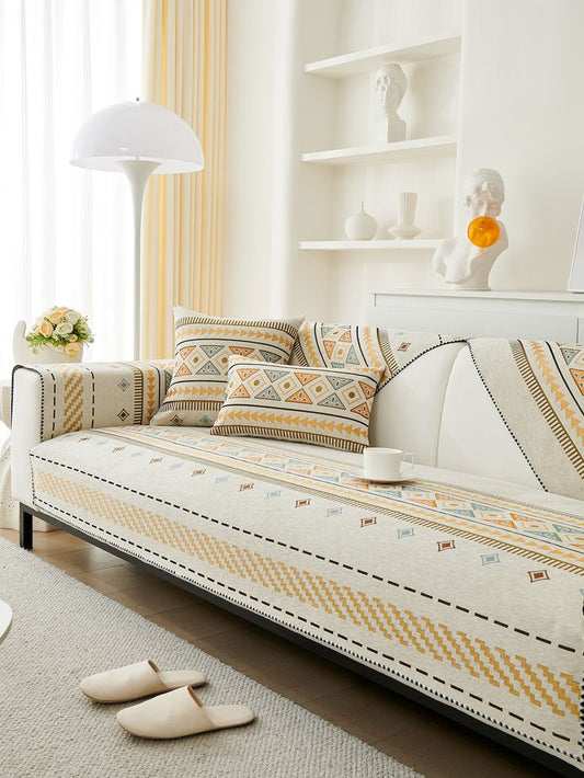 Stone Beige Sofa Cover Set With Cushion Covers