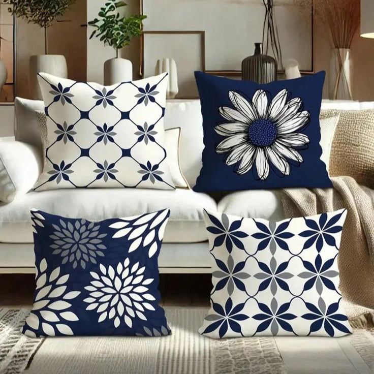 Navy Blossom Cushion Covers (Pack of 4)