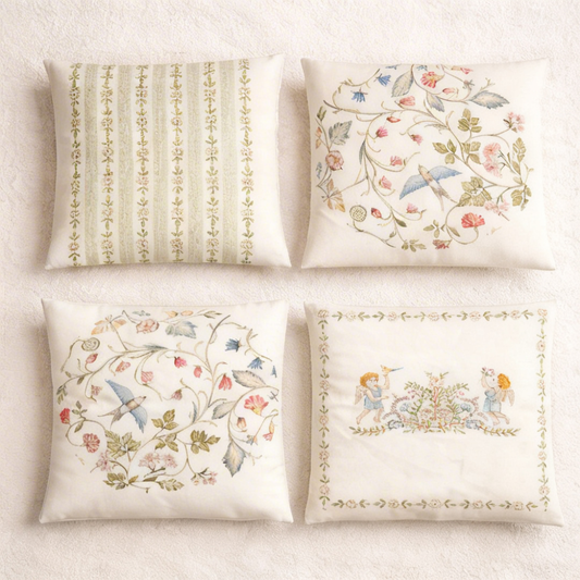 Green Cozy Birds and Floral Pattern Cushion Cover Pack of 4